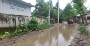 মিরপুরের তেঘরিয়ার রাস্তায় জলাবদ্ধতা, দুর্ভোগে শিশু শিক্ষার্থীসহ পথচারীরা