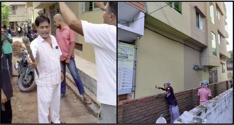 পৈত্রিক জমিতে প্রাচীর তুলতেই লাঠি হাতে হামলার হুমকি! 